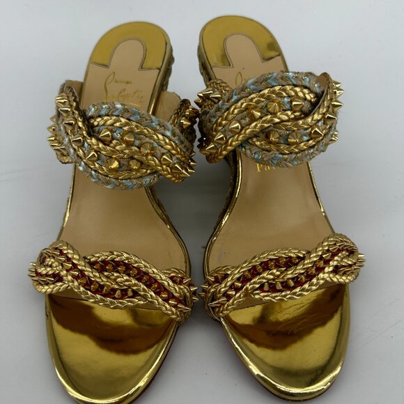 Louboutin Normandie Gold Multicolored Wedges - Size 39 - Picture 2 of 8